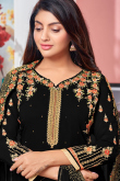 Zari Work Black Trouser Suit in Georgette for Party 
