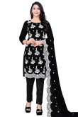 Black Party Wear Thread Embroidered Trouser Suit in Georgette