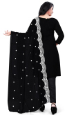 Black Party Wear Thread Embroidered Trouser Suit in Georgette