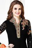 Embroidered Georgette Churidar Suit In Black Colour