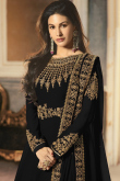 Embroidered Georgette Dark Black Wedding Anarkali Suit with Churidar