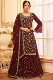 Embroidered Georgette Dark Maroon Lehenga Choli 