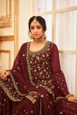 Embroidered Georgette Dark Maroon Lehenga Choli 
