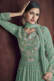 Embroidered Georgette Dusty Green Lehenga