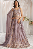 Embroidered Georgette Dusty Mauve Flared Style Lehenga