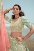 Mint Green A Line Georgette Lehenga for Bridesmaid 