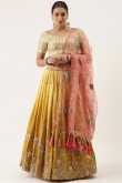 Georgette Lehenga in Mustard Yellow colour for Wedding 