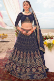 Embroidered Georgette Navy Blue Lehenga