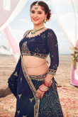 Embroidered Georgette Navy Blue Lehenga