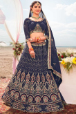 Embroidered Georgette Navy Blue Lehenga