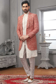 Embroidered Georgette Off White Men's Sherwani