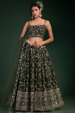 Embroidered Georgette Olive Green Lehenga