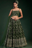Embroidered Georgette Olive Green Lehenga