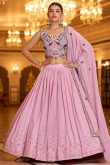 Georgette Pastel Pink Resham Embroidered Wedding Wear Lehenga