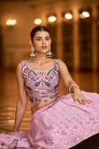 Georgette Pastel Pink Resham Embroidered Wedding Wear Lehenga