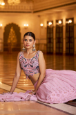 Georgette Pastel Pink Resham Embroidered Wedding Wear Lehenga