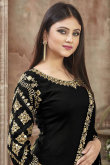 Embroidered Silk Patiala Suit In Black 