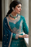 Embroidered Georgette Peacock Blue Lehenga with Choli