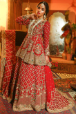 Embroidered Georgette Red Trail Cut Bridal Lehenga