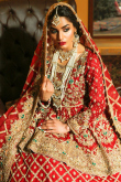 Embroidered Georgette Red Trail Cut Bridal Lehenga