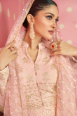 Georgette Anarkali Suit with Zari Work in Plus Size Salmon Peach