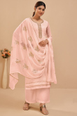 Georgette Salmon Peach Party Wear Trouser Suit with Resham Work