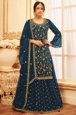 Party Wear Stone Embroidered Lehenga in Georgette Teal Blue
