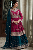 A Line Lehenga in Georgette Teal Blue for Wedding 