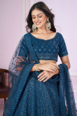Embroidered Georgette Teal Blue Panelled Style Lehenga
