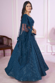 Embroidered Georgette Teal Blue Panelled Style Lehenga
