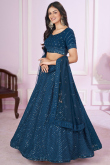 Embroidered Georgette Teal Blue Panelled Style Lehenga