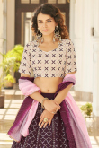 Wine Maroon Party Wear Resham Embroidered Lehenga in Georgette