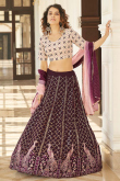 Wine Maroon Party Wear Resham Embroidered Lehenga in Georgette