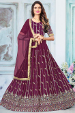 Wine Maroon Georgette Lehenga for Sangeet with Resham embroidery