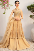 Gold A Line Silk Lehenga for Wedding 