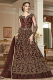 Embroidered Grape Purple Net Anarkali Suit With Skirt