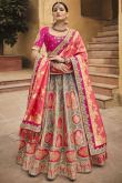 Embroidered Grey Silk A-Line Lehenga