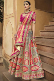 Embroidered Grey Silk A-Line Lehenga