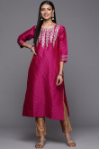 Embroidered Jacquard Magenta Pink Kurti