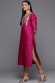 Embroidered Jacquard Magenta Pink Kurti
