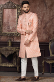 Embroidered Jacquard Peach Men's Sherwani