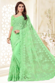 Embroidered Light Green Net Saree With Net Blouse