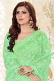 Embroidered Light Green Net Saree With Net Blouse