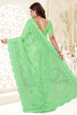 Embroidered Light Green Net Saree With Net Blouse