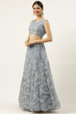 Embroidered Light Grey Net A Line Lehenga