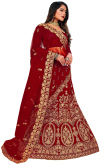 Embroidered Light Maroon Velvet A Line Lehenga