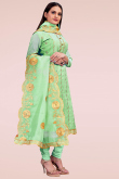 Embroidered Mint Green Chanderi Churidar Churidar Suit