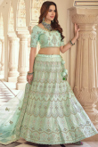 Embroidered Mint Green Silk A- Line Lehenga