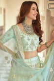 Embroidered Mint Green Silk A- Line Lehenga