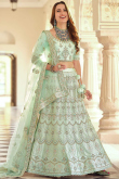Embroidered Mint Green Silk A- Line Lehenga